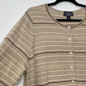 Lands End Sweater Plus Size 3x Tan Pima Cotton Classic Cardigan Preppy Academia